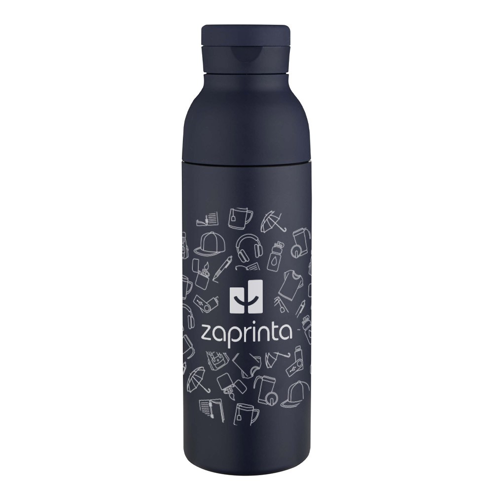 Beleuchtete 650 ml RCS recycelte doppelwandige Edelstahl-Wasserflasche mit 3-teiliger Deckelsatz.