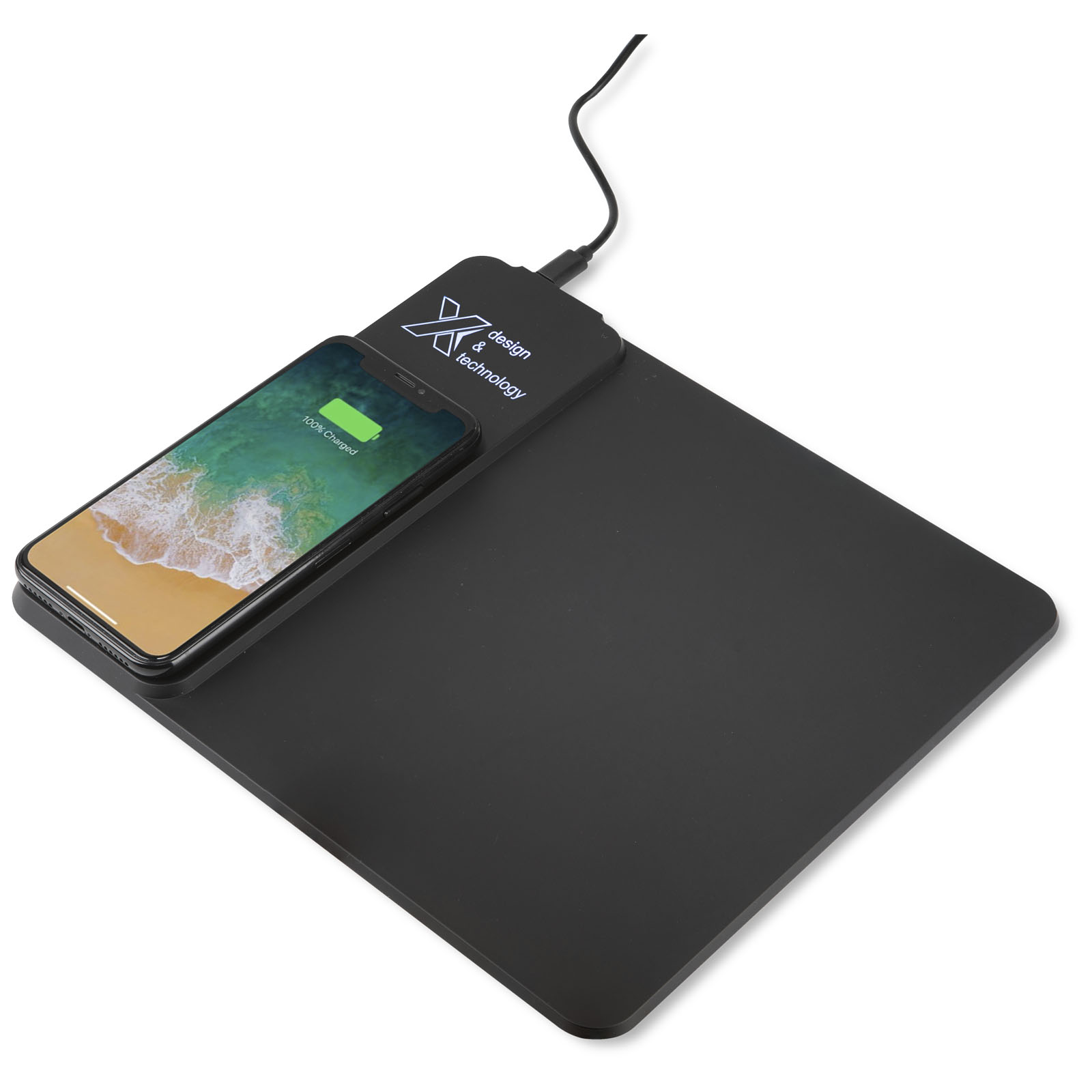 A wireless charging mouse pad with a logo that lights up - Kettering