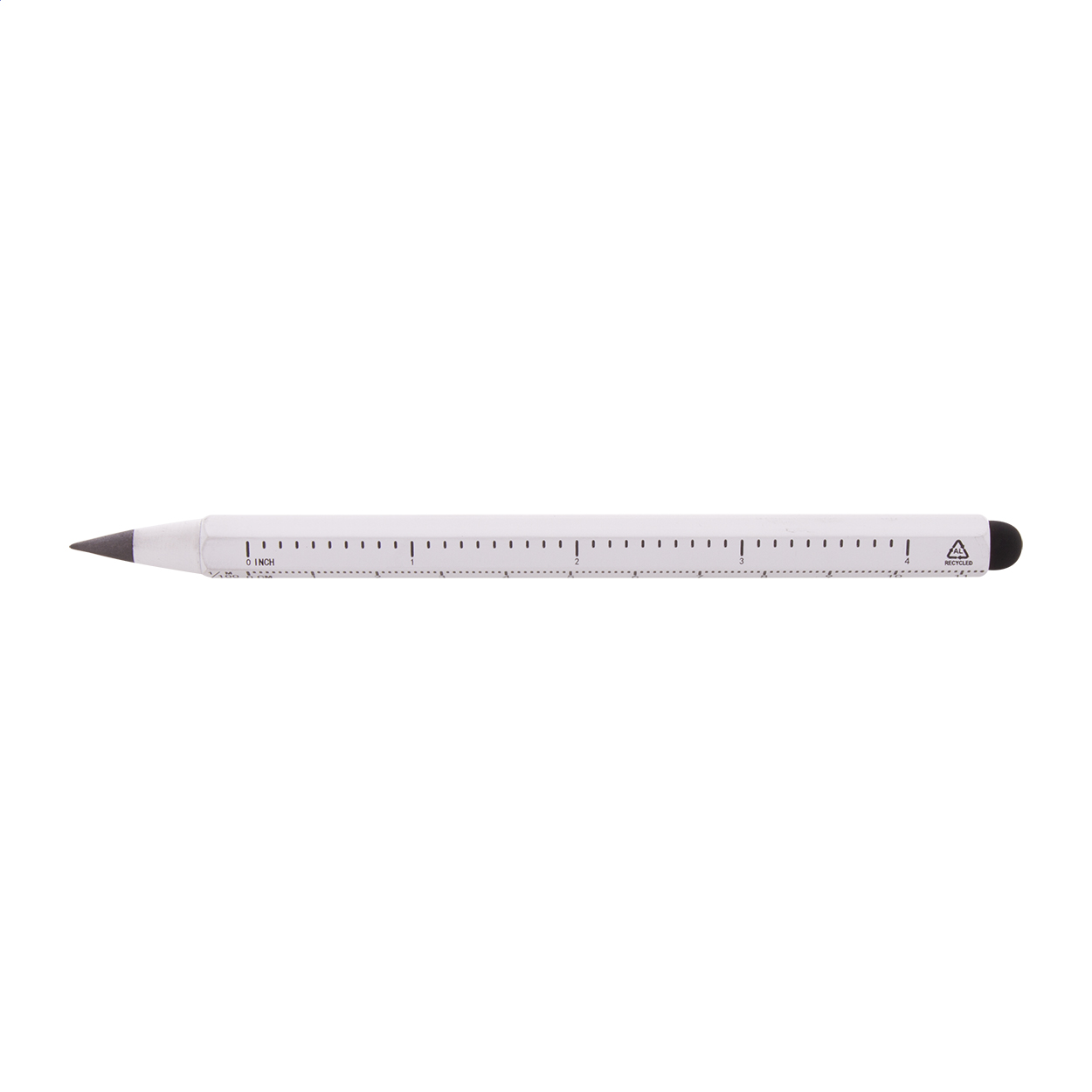Ruloid recycled aluminium inkless pen with ruler, stylus and logo
