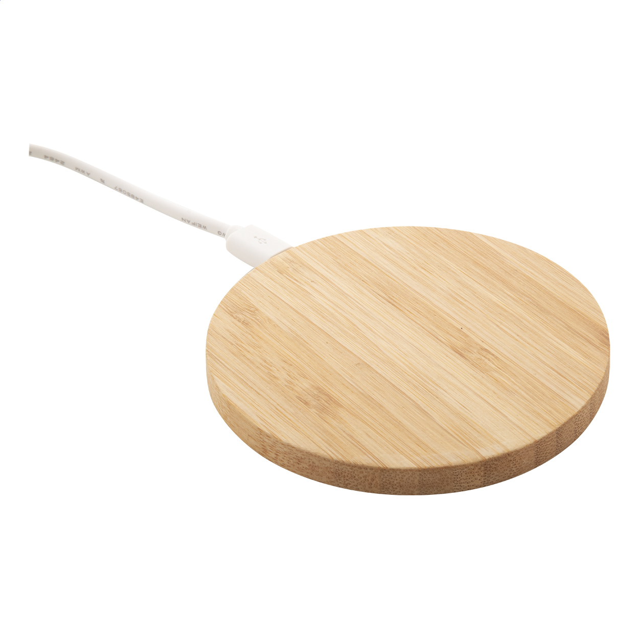 Wirbo 5W wireless charger in bamboo housing with logo printed with logo