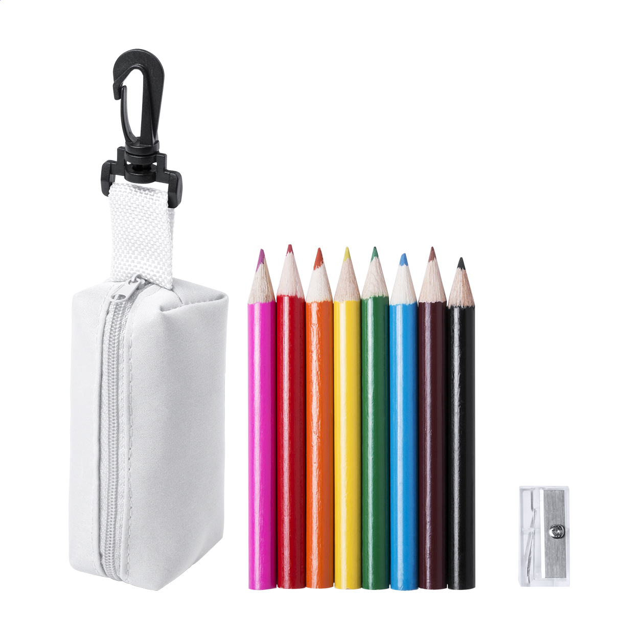 Medina 8 coloured pencil set with sharpener in zipped case and logo