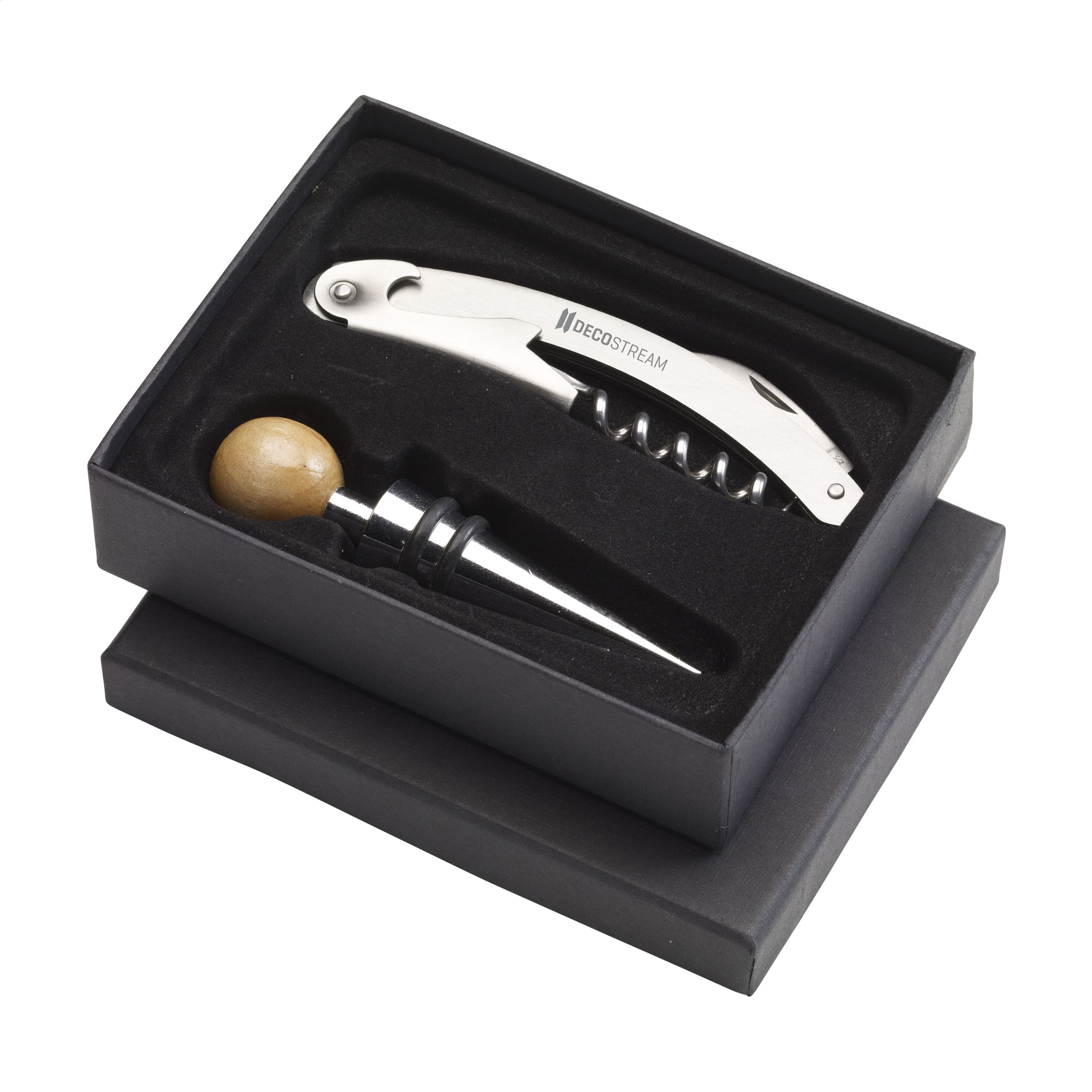 A gift set featuring a matte steel waiter's friend and a bottle stopper - Grasmere