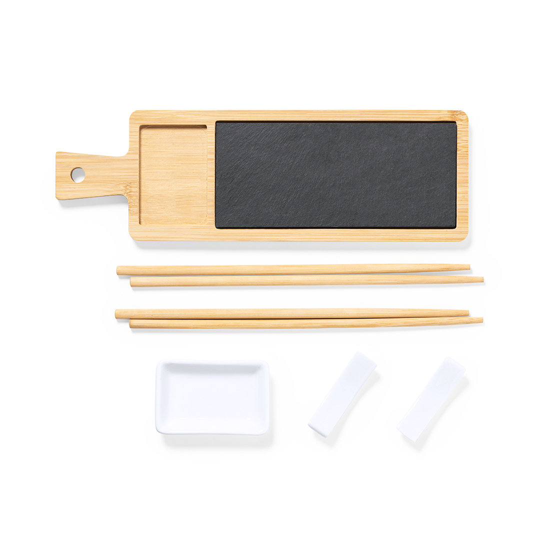 Premium Bamboo and Slate Sushi Serving Set - Royal Sutton Coldfield