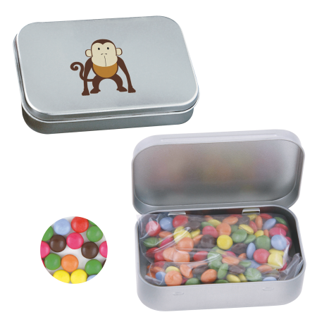 Silver Hinged Tin with 50 gr (grams) Carletties (a type of candy) - Bedlington