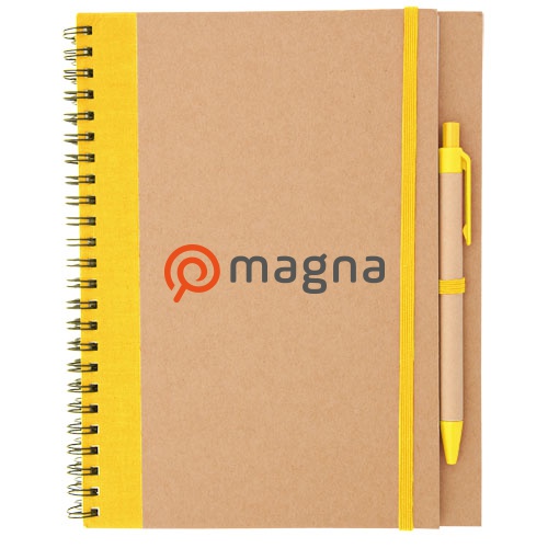 Ring notebook made of bicolor recycled cardboard, comes with a matching ball pen - Kingswinford