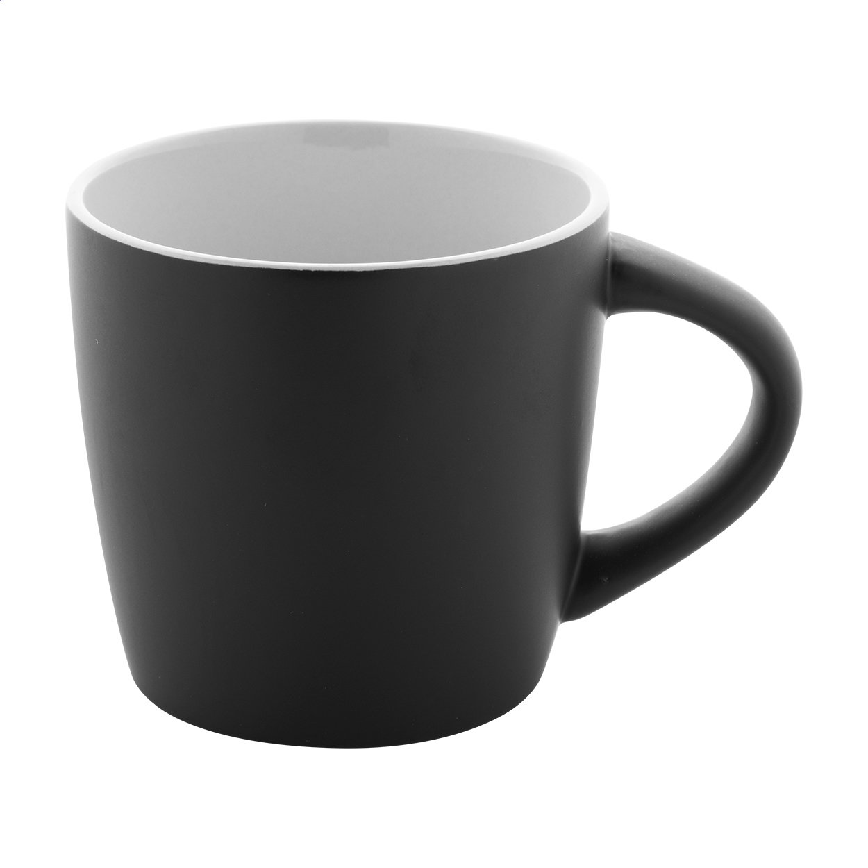 Matara Nera matte black ceramic mug with coloured inside, 300 ml, with logo printed with logo