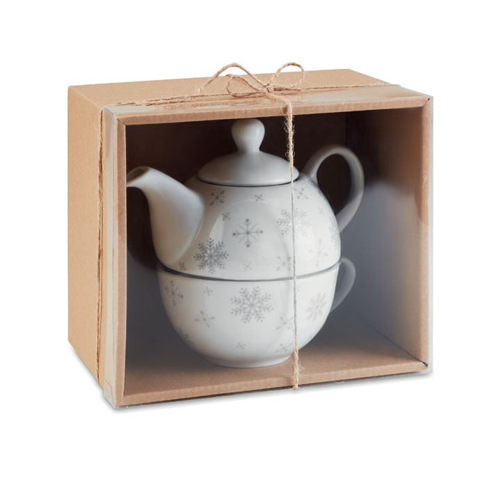 Snowflake Design Teapot and Ceramic Cup Set - Coldred