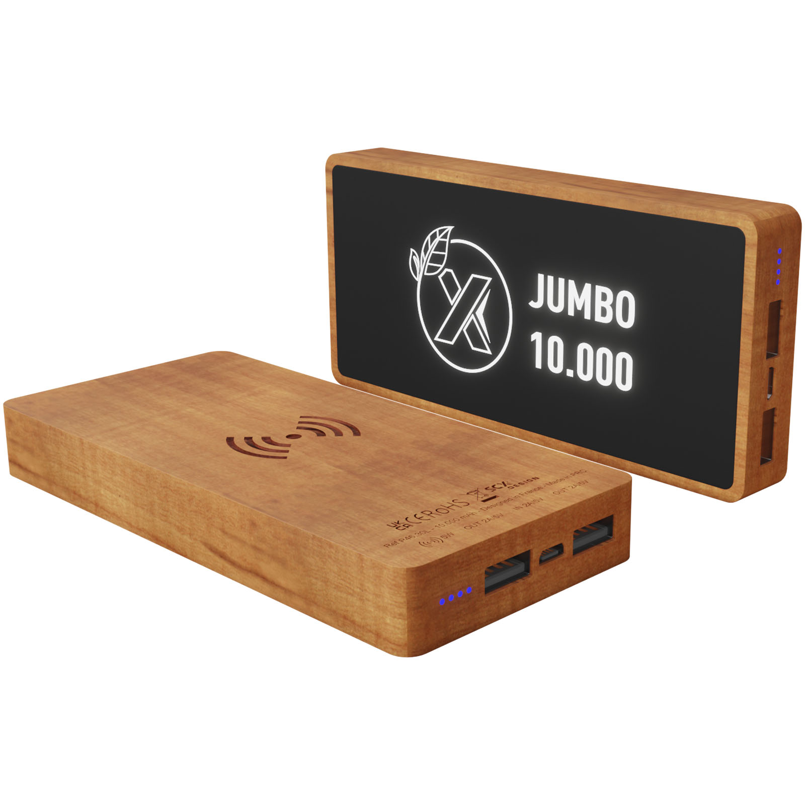 A wooden powerbank that supports wireless charging and has an antibacterial finish - Eastleach