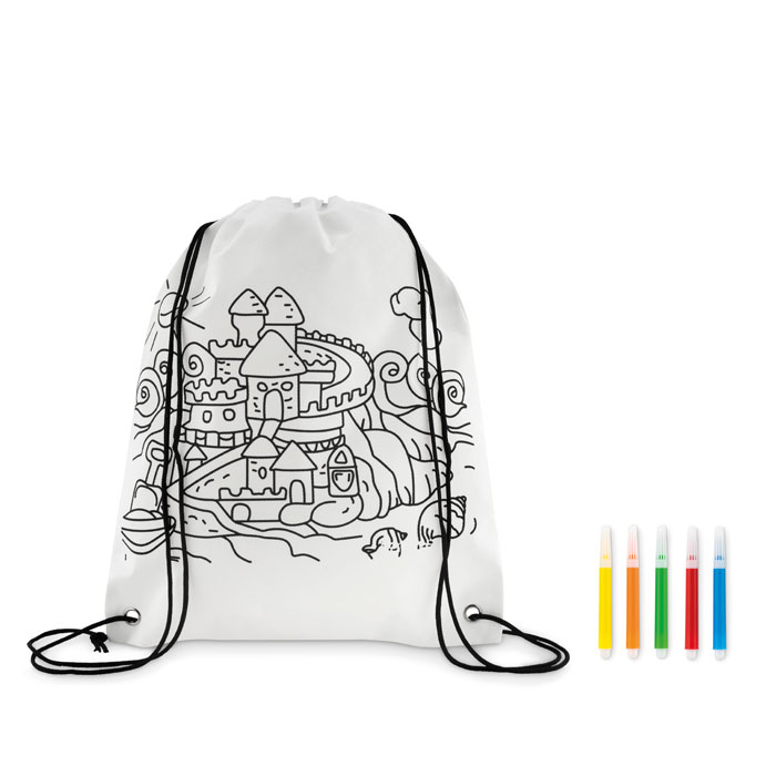 Non-Woven Colouring Drawstring Bag with Markers - Denby