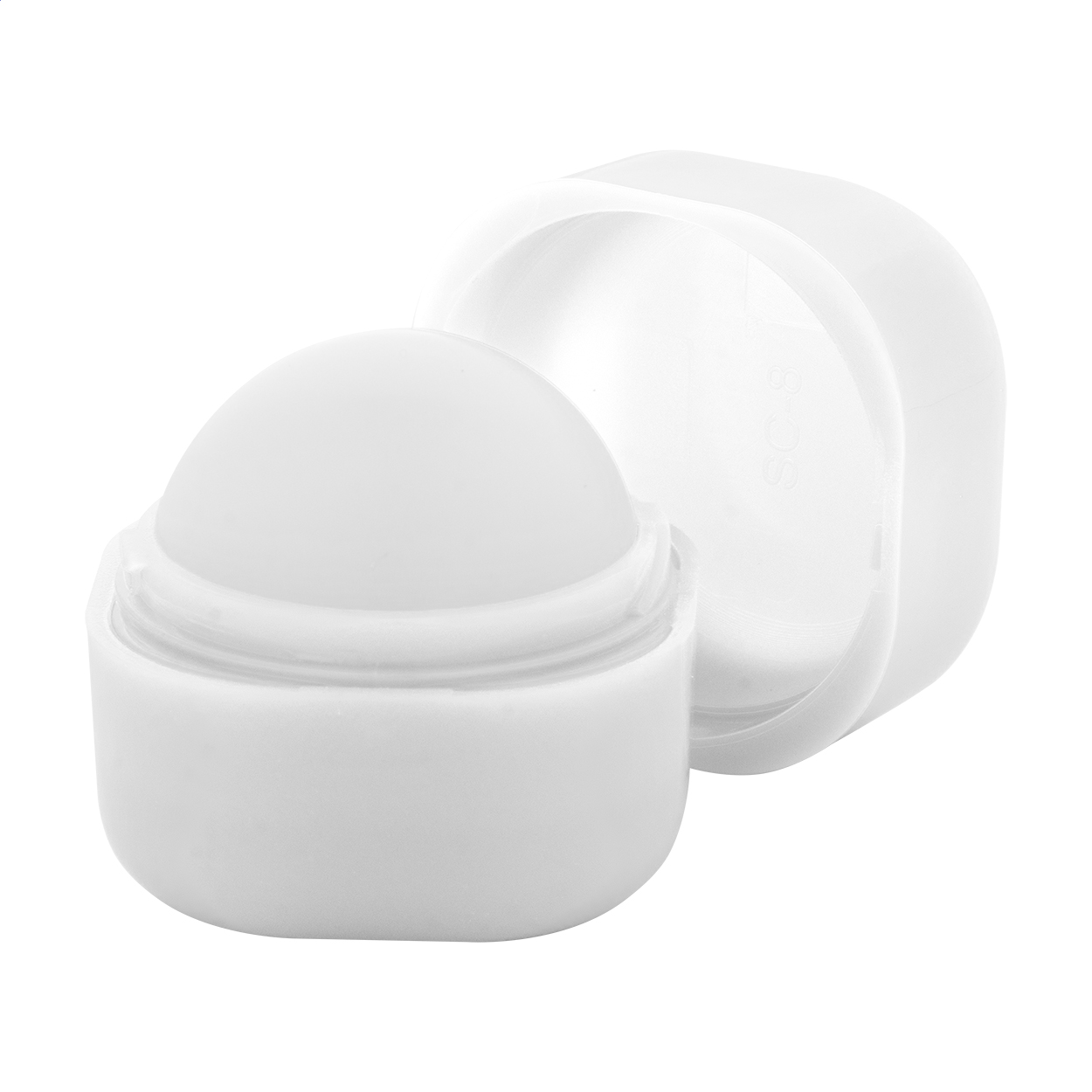 Cuboris vanilla SPF15 lip balm in recycled ABS cube with logo