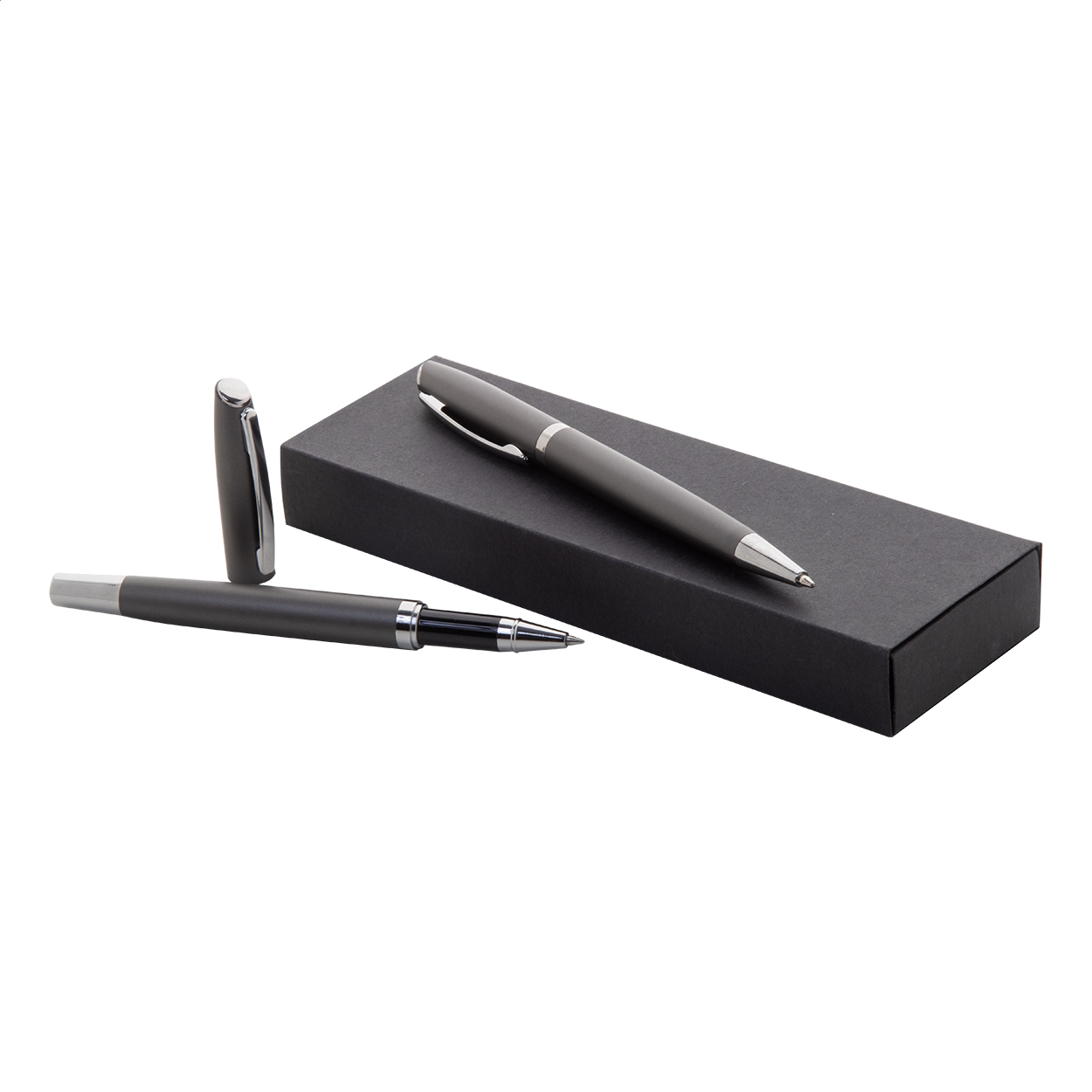 Redivi recycled aluminium pen set, roller and ballpoint pen, with logo