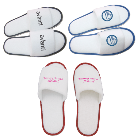 Open Toe White Terry Slippers with Coloured Band and EVA Sole - Minehead