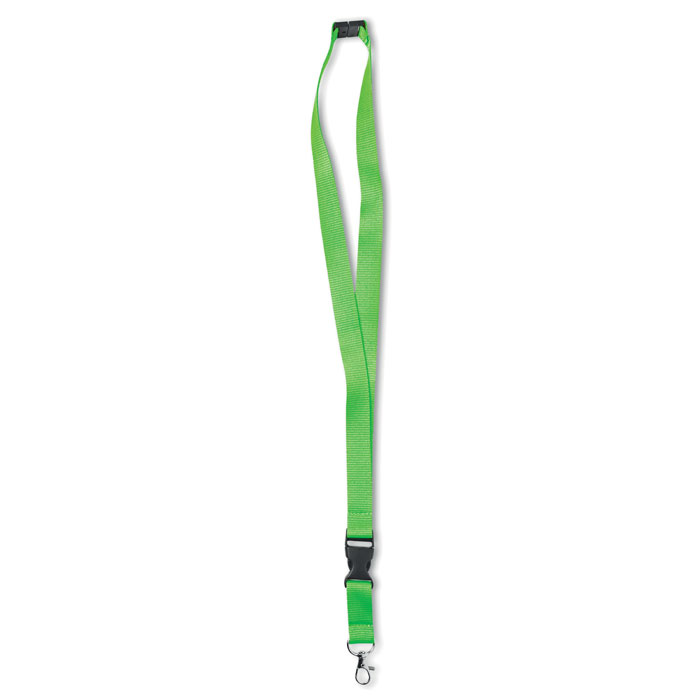 A neon lanyard that comes with a metal hook, a detachable buckle, and a safety breakaway feature - Originating from Nether Poppleton - Holwell