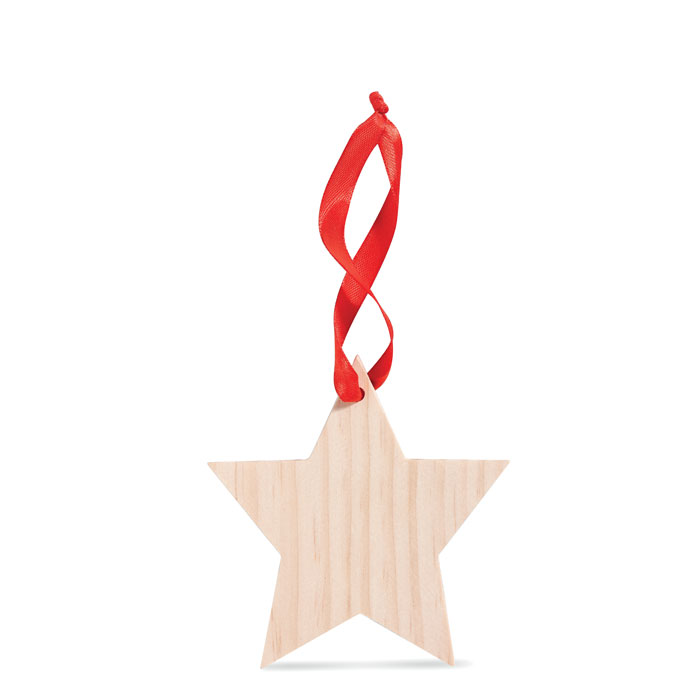 Star Shaped Wooden Hanger with Red Ribbon - Rawtenstall