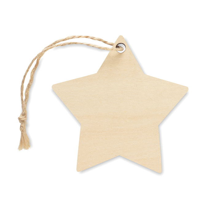 A Christmas decoration made of plywood in the shape of a star, complete with a jute rope for hanging. It's designed for sublimation printing. - Ramsbury