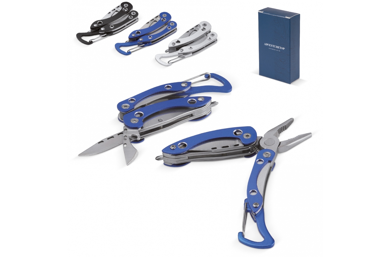 An outdoor multi-tool that comes with a carabiner and is packaged in a gift box. - Barford