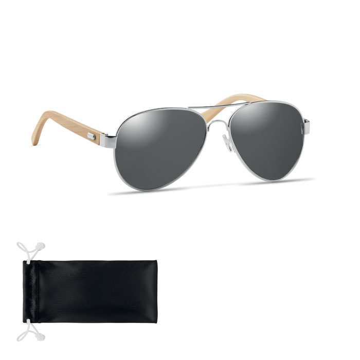 Sunglasses with Mirrored Lenses and Bamboo Arms - Heston