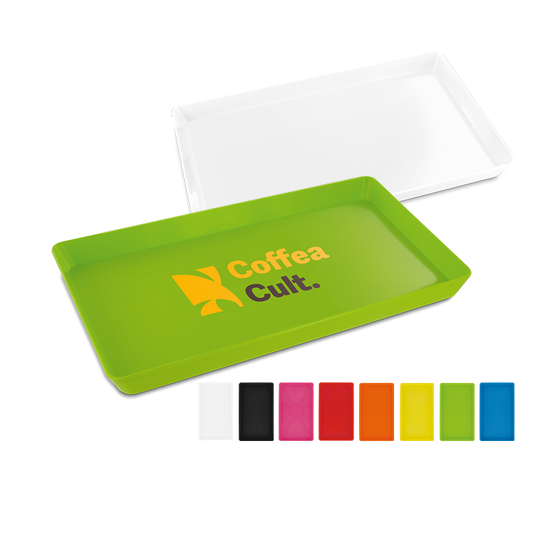 Mini-Tablett aus stabilem Kunststoff 25 x 15 x 2 cm mit Logo