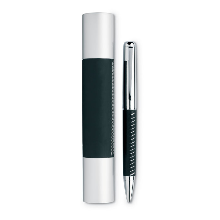 Metal Ball Pen with Silver Chrome Finish and PU Leather Detailing - Wooler