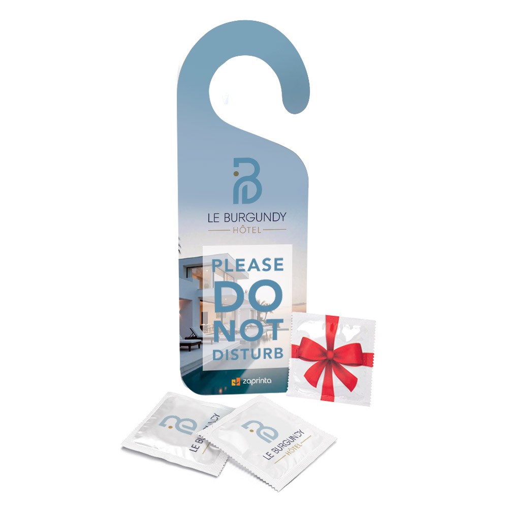 Door hanger with condom