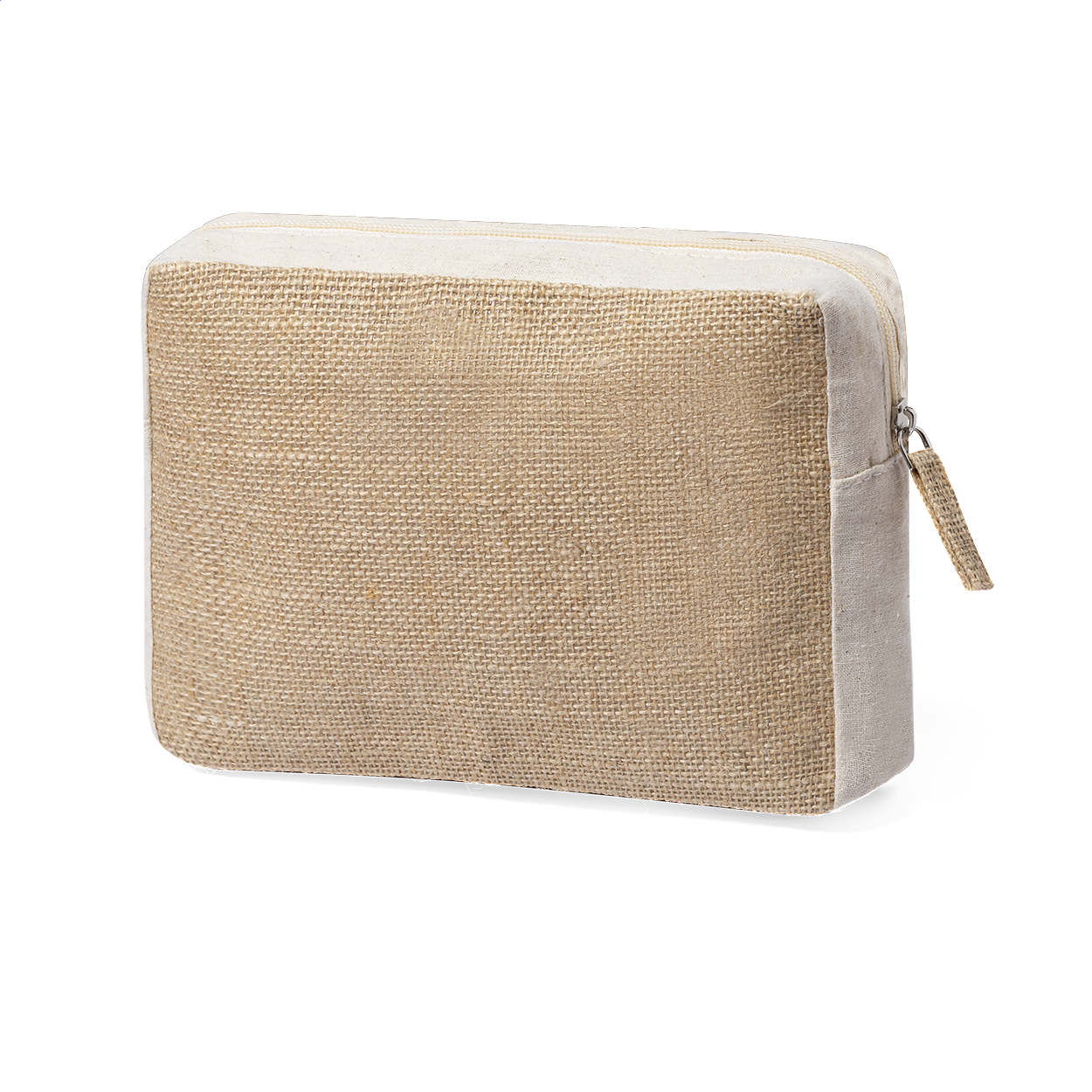 Jurbax zipped cosmetic bag in cotton and laminated jute with logo