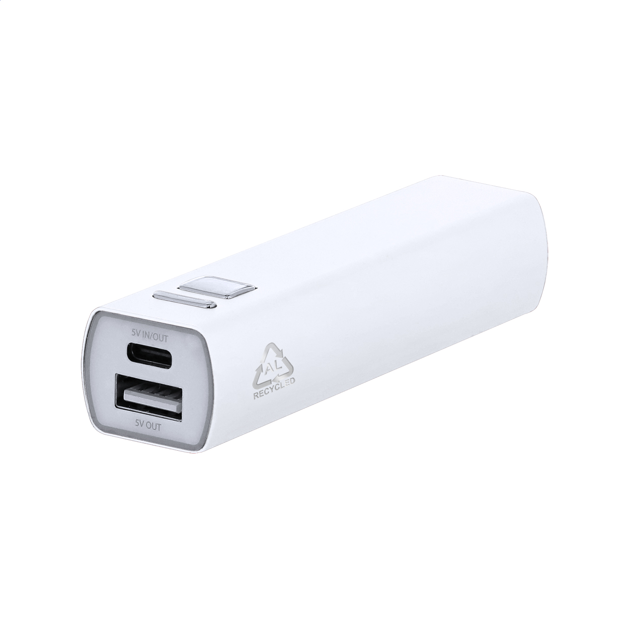 RaluBase power bank in recycled aluminium with 2600 mAh battery and logo printed with logo