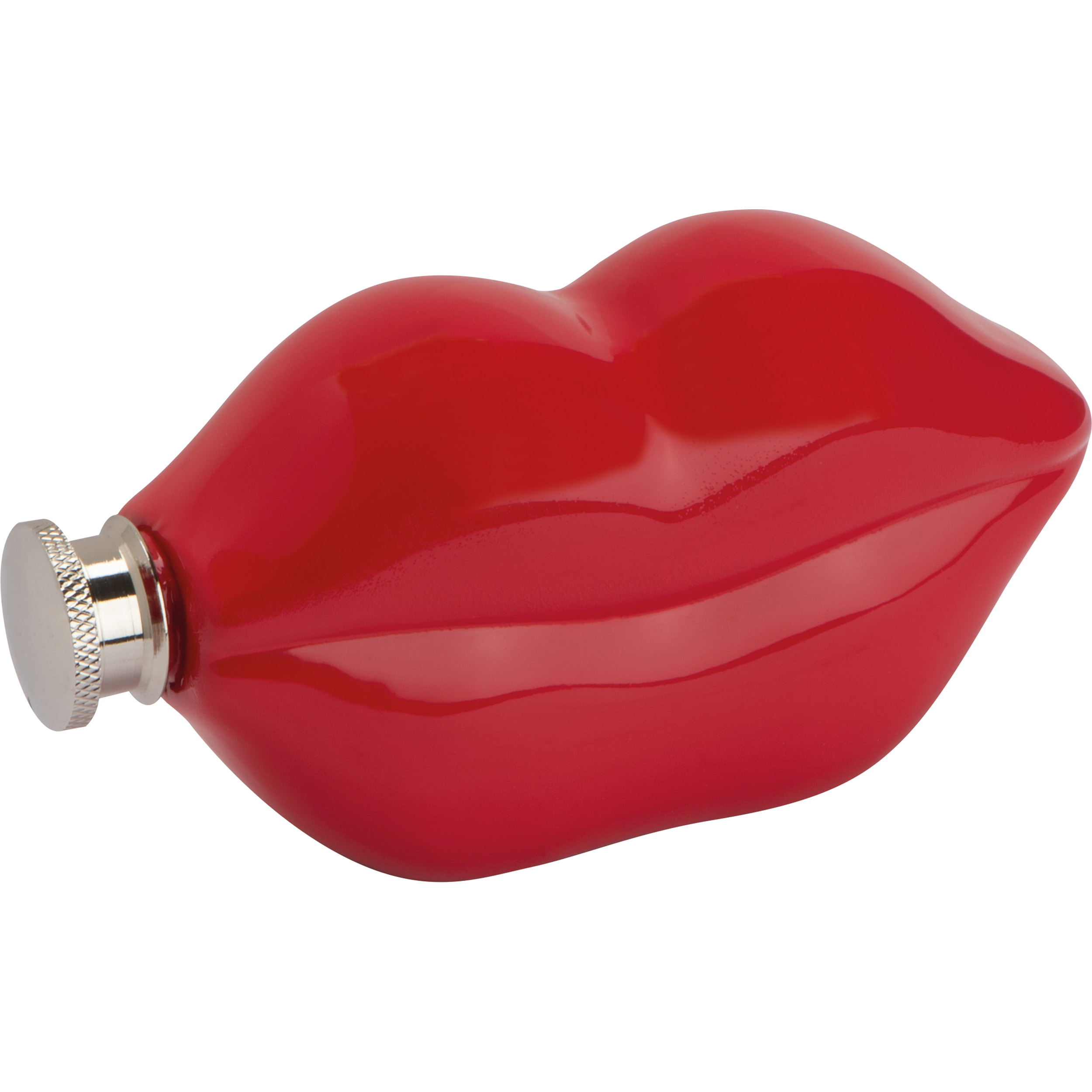 A hip flask shaped like lips with an engraved design, from West Deeping - Mapledurham