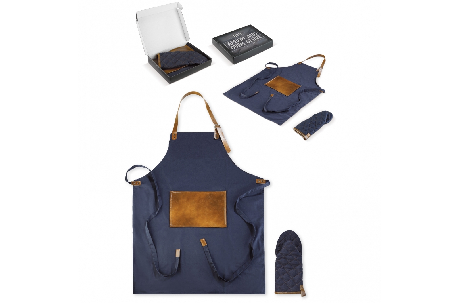 High-quality apron with PU front pocket and matching mitt - Marnhull