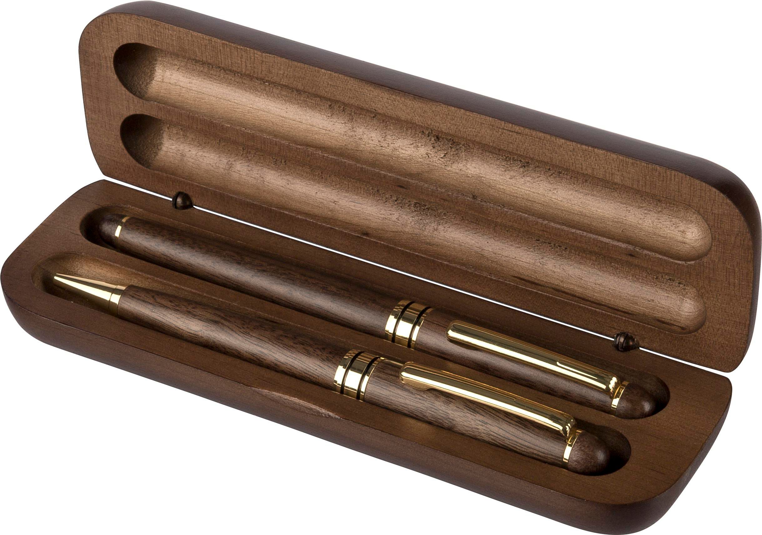 Walnut Wood Pen Set Elegance - Hartley Wintney printed with logo