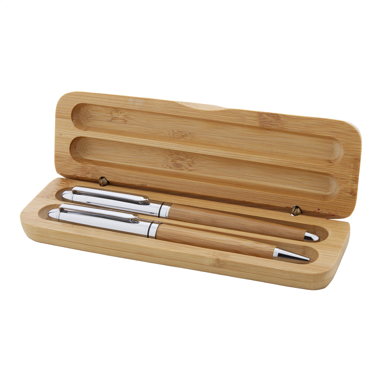 Set de bolígrafos Chimon de bambú y metal en caja regalo de bambú