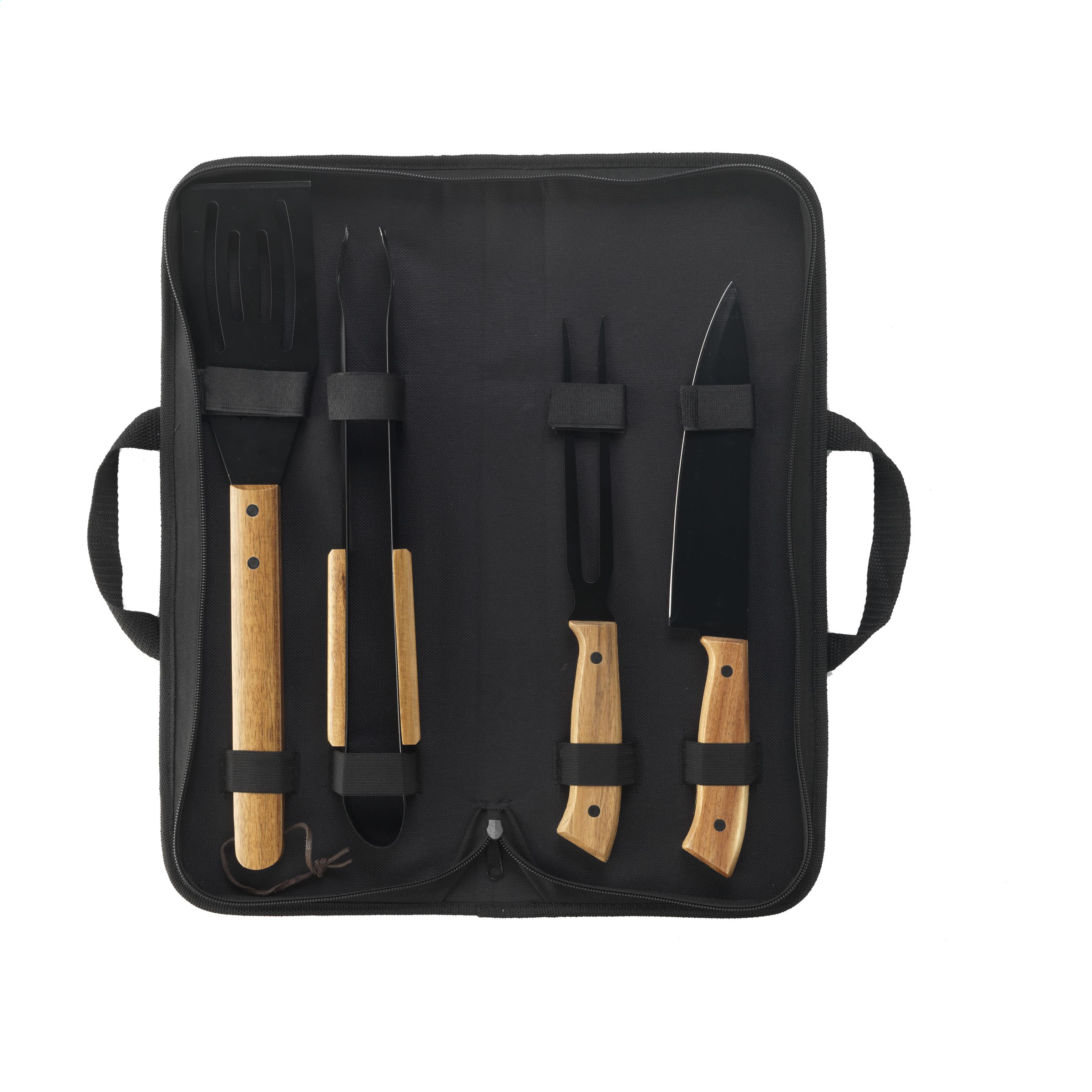 4-Piece Stainless Steel Barbecue Set with Acacia Wood Handles - Zelah