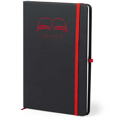 A notepad with a soft-touch PU cover, featuring an elastic closure and a pen holder - Orkney
