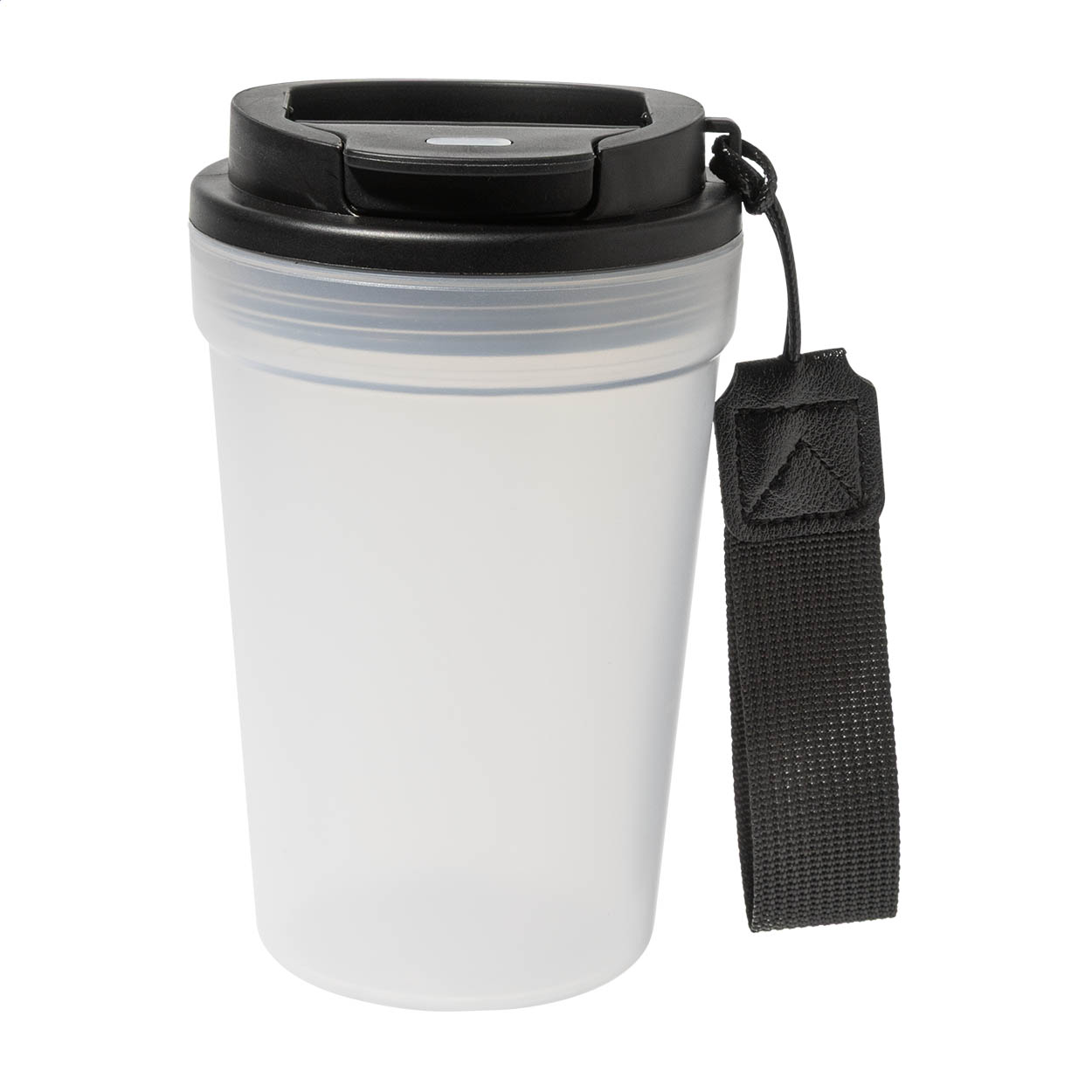 Frobbu Reisebecher aus mattiertem PP mit Schlaufe, 400 ml, mit Ihrem Logo bedrucken mit Logo