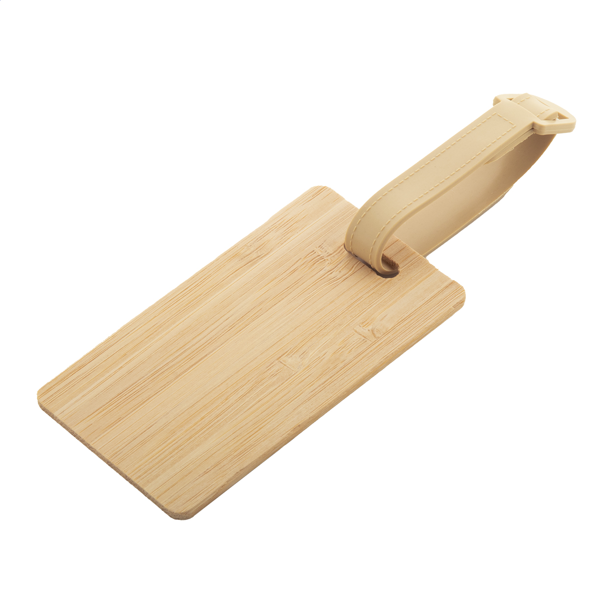 Jakarta bamboo luggage tag with plastic strap and logo