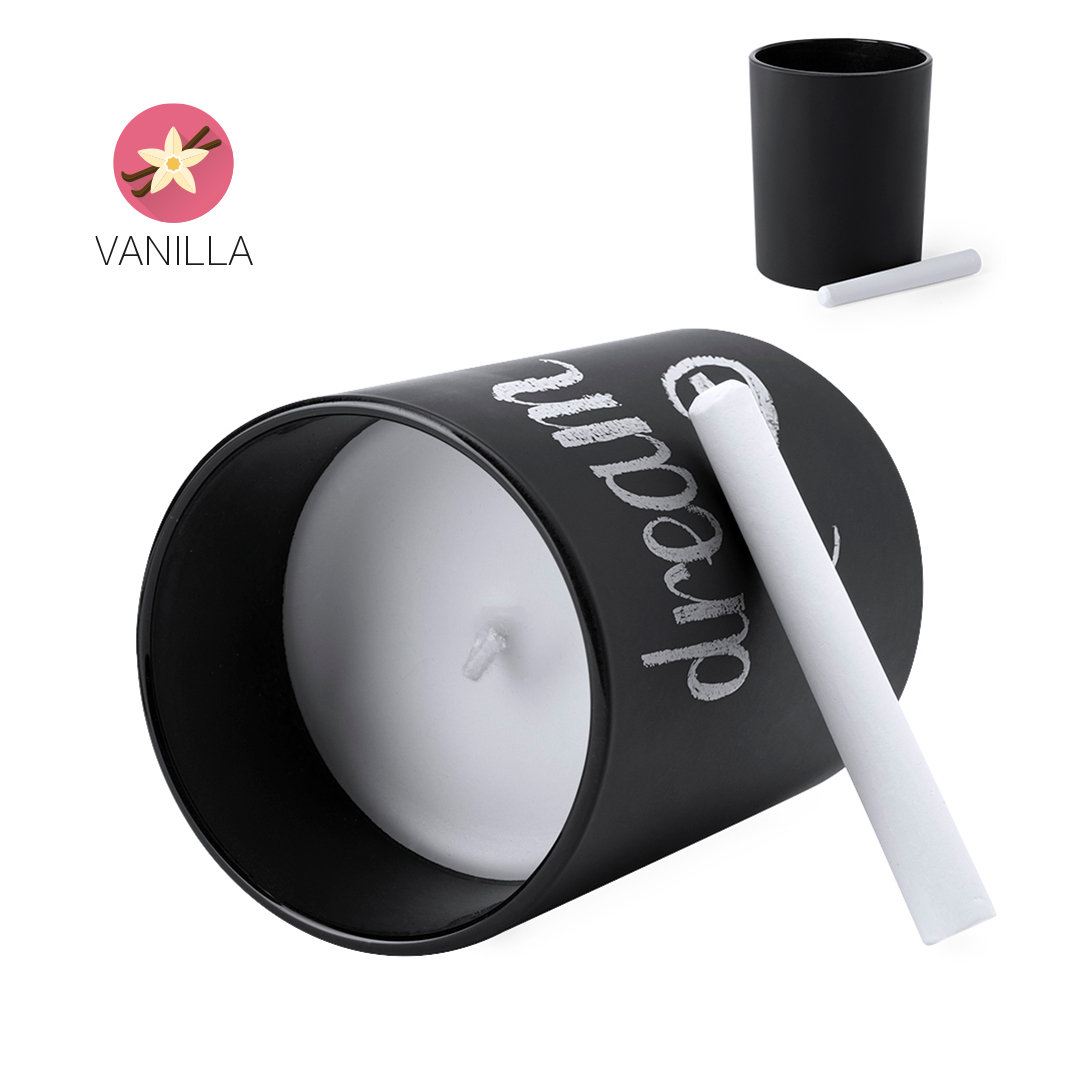 Aromatic candle with a vanilla scent in a custom decorative jar that comes with a chalk - Barnham