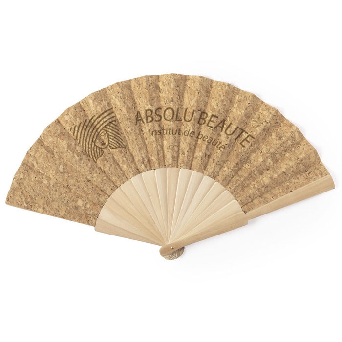 A fan from Nature Line, featuring wooden ribs and cork fabric - Chipping Norton