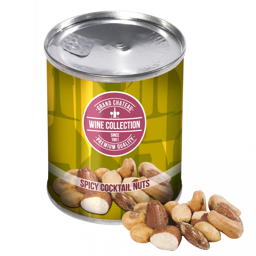 A can that has been printed in full color, containing almonds and peanuts - Adstock