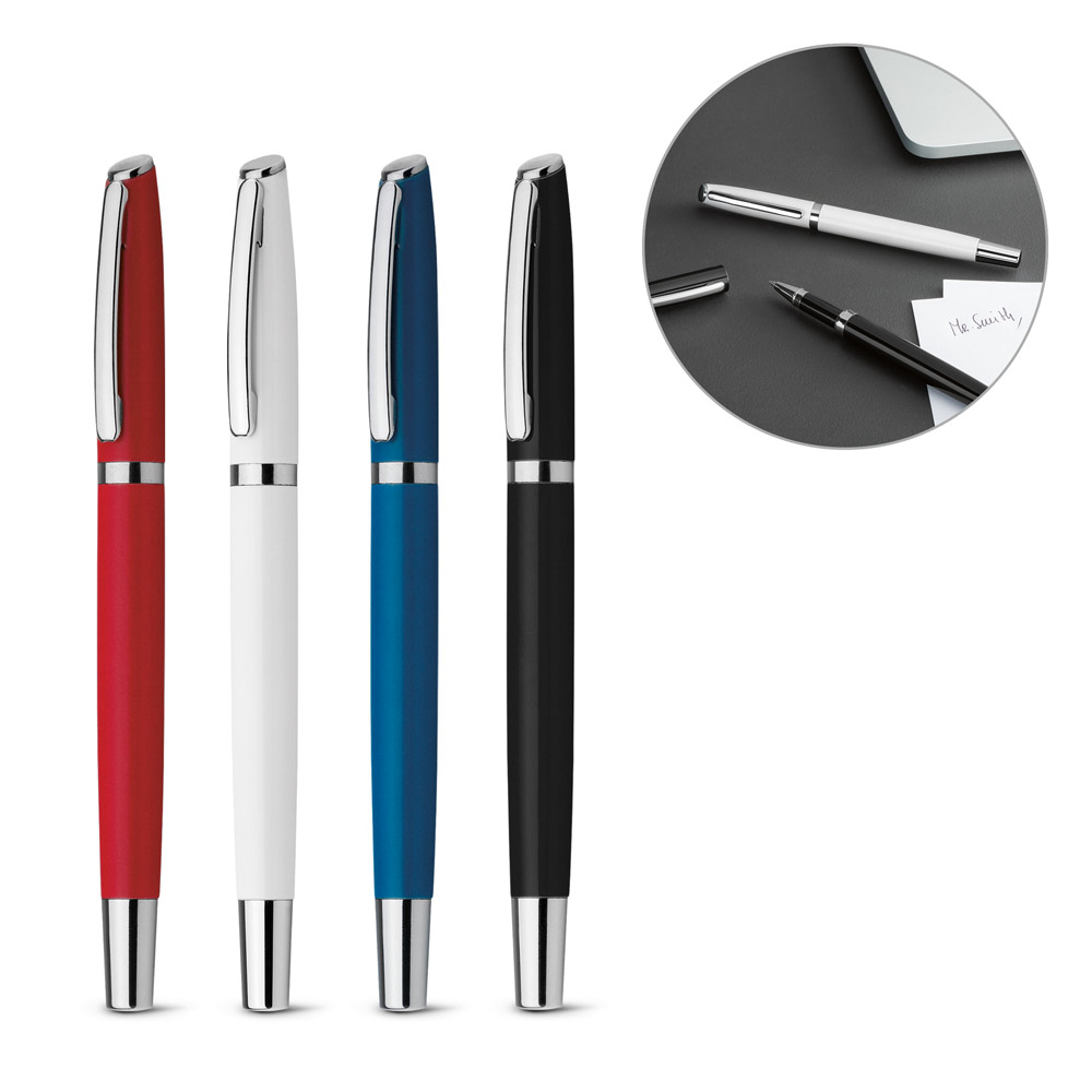 Blauer Aluminium-Rollerball-Stift mit Clip