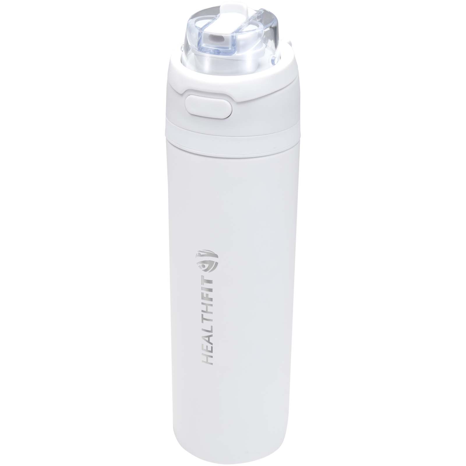 Theron 800 ml RCS single-wall recycled stainless steel water bottle, a dual-function lid, and a flip-up straw