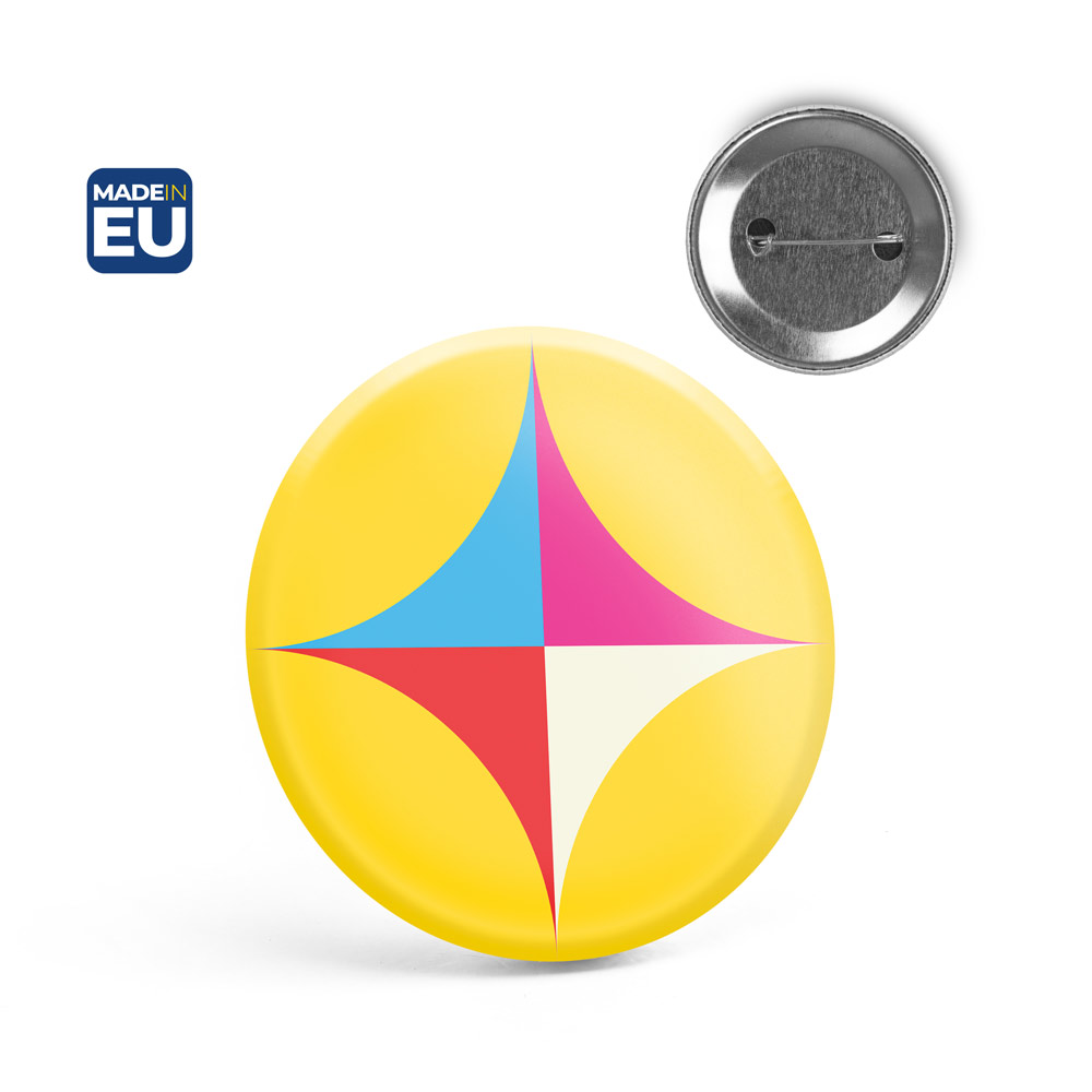 Button P'IN 9 pin badge, personalised with logo, ø59 mm