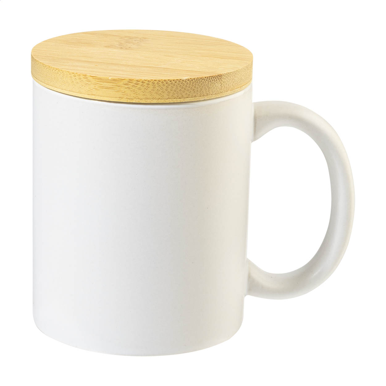 Borgen matte ceramic mug with bamboo lid, 370 ml, with your logo printed with logo