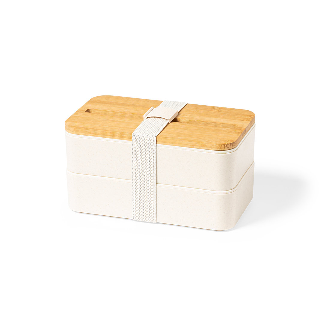 Lunch box with bamboo lid that includes a smartphone holder - Nairn