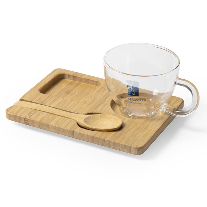 Nature Line Borosilicate Glass Mug Set with Bamboo Base and Spoon 180ml - Buckie