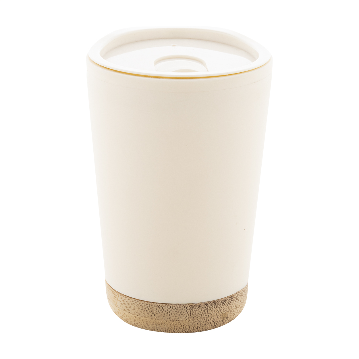 Dellio double-wall PP thermo cup with bamboo base, 260 ml, with logo printed with logo