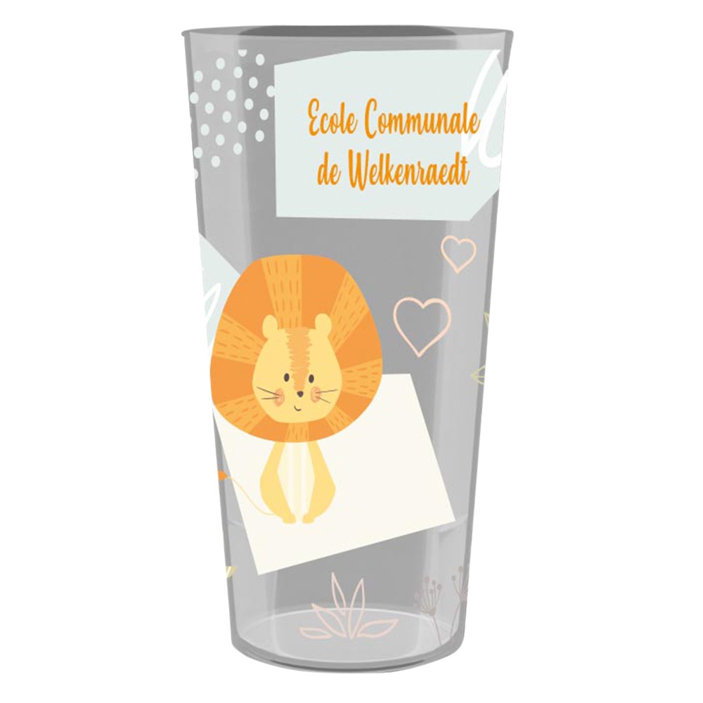 Personalized school cup with name 33 cl - Elephant and Lion
