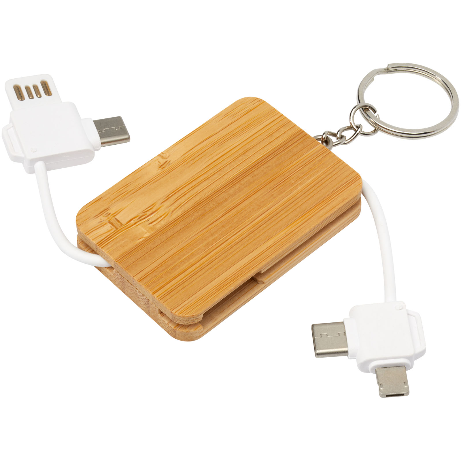 EcoCharge 6-in-1 Bamboo Keychain Cable with a Floral Pattern on the Bottom - Anslow
