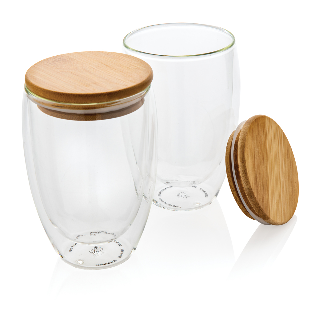 A set of double-walled borosilicate glasses with bamboo lids 350ml - Kinross