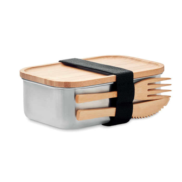 Edelstahl Lunchbox mit Bambusdeckel und Besteck - Lügde 