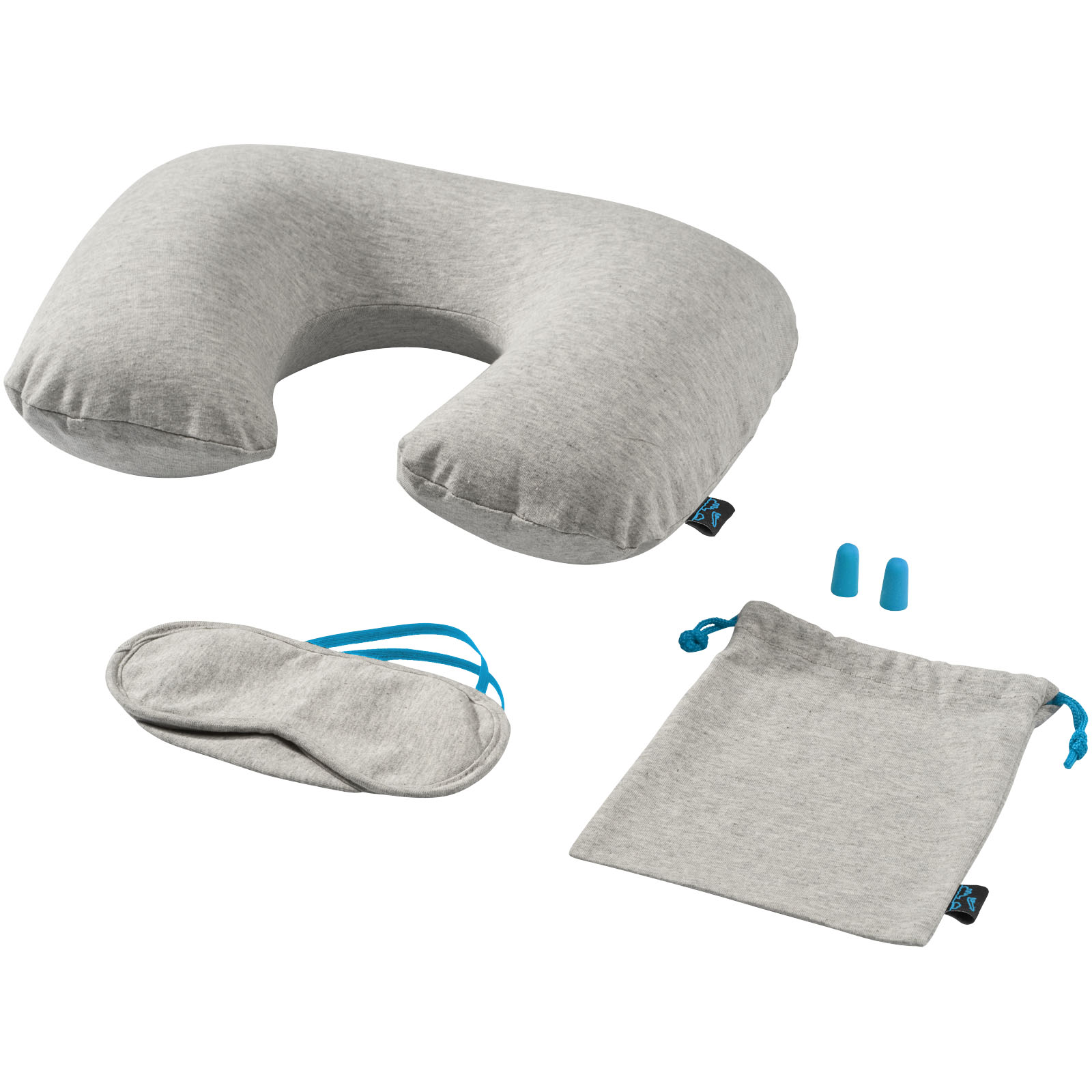 Soft Travel Set with Inflatable Neck Pillow, Eye Mask, Ear Plugs, and Pouch - Attenborough