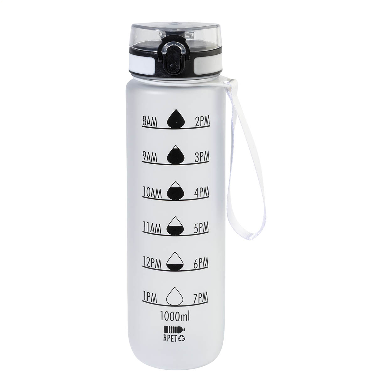 Sipcount bottle in RPET with motivational markings, 1000 ml, with your logo